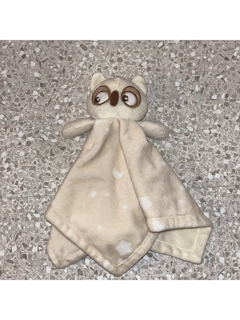 Owl Plush Lovey Beige Tan Side Eye Moon Stars 14" No Brand Tag